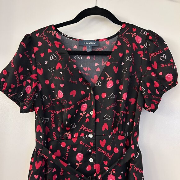 Modcloth Peace and Love Heart Cherry Button Down A-Line Dress Size S - Picture 8 of 9